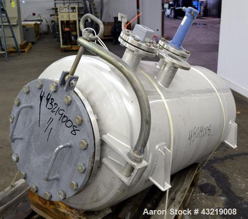 Used Inox-Maurer AG Tank, 760 Liter (200 Gallon), 316L Stainless Steel, Horizontal. Approximate 31” diameter x 51” straight side, dished ends. Internal rated -1/2 bar (-14.50/29 psi) at 120 degrees C...