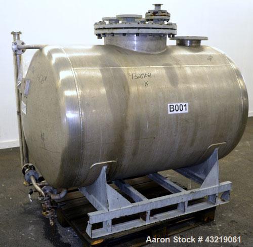 Used Inox AG Pressure Tank, 1600 Liter (422 Gallon), 316L Stainless Steel, Horizontal. Approximate 44” diameter x 54” straight side, dished ends. Internal rated -1/2 bar (-14.5/28 psi) at 50 degrees ...