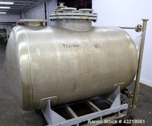 Used Inox AG Pressure Tank, 1600 Liter (422 Gallon), 316L Stainless Steel, Horizontal. Approximate 44” diameter x 54” straight side, dished ends. Internal rated -1/2 bar (-14.5/28 psi) at 50 degrees ...