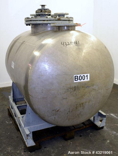 Used Inox AG Pressure Tank, 1600 Liter (422 Gallon), 316L Stainless Steel, Horizontal. Approximate 44” diameter x 54” straight side, dished ends. Internal rated -1/2 bar (-14.5/28 psi) at 50 degrees ...