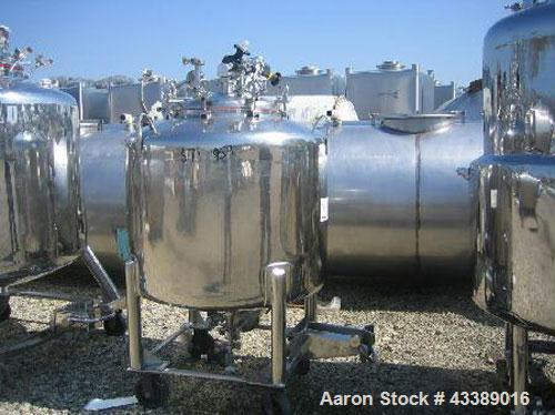 Used Tank, Approximately 100 Gallon, Electropolished Stainless Steel. 36" Diameter x 23" straight side. Mounted on wheels.