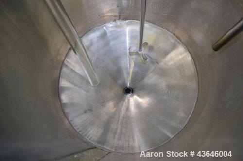 Used Tank, 25 Gallon, 304 Stainless Steel, Vertical. Approximate 18" diameter x 23" straight side. Flat top with a  hinged cover, coned bottom. Side sight glass. Off center top entering agitator. 1/4...