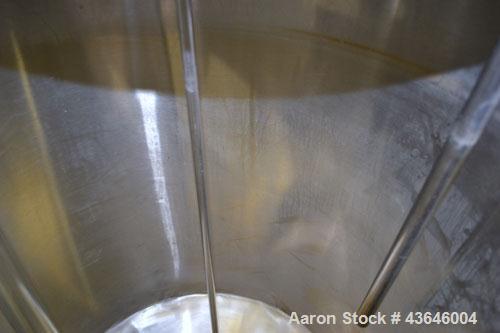 Used Tank, 25 Gallon, 304 Stainless Steel, Vertical. Approximate 18" diameter x 23" straight side. Flat top with a  hinged cover, coned bottom. Side sight glass. Off center top entering agitator. 1/4...
