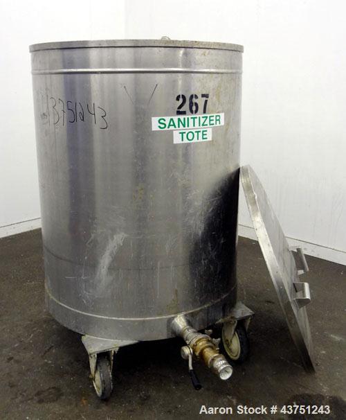 Used Tank, 200 Gallon, 316 Stainless Steel, Vertical.  Approximately 38" diameter x 47" straight side.  Open top with a 1 piece cover, 1/2" sloped bottom. 2-1/4" Side bottom outlet.  Skirt mounted wi...