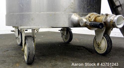 Used Tank, 200 Gallon, 316 Stainless Steel, Vertical.  Approximately 38" diameter x 47" straight side.  Open top with a 1 piece cover, 1/2" sloped bottom. 2-1/4" Side bottom outlet.  Skirt mounted wi...
