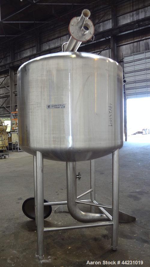 Used Tank, 450 Gallon, 304 Stainless Steel, Vertical. Approximate 60” diameter x 36” straight side, dished top and bottom. Top tangential inlet, top entering spray ball. Side 19” dameter man way with...