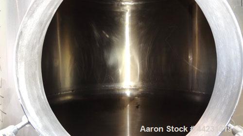 Used Tank, 450 Gallon, 304 Stainless Steel, Vertical. Approximate 60” diameter x 36” straight side, dished top and bottom. Top tangential inlet, top entering spray ball. Side 19” dameter man way with...