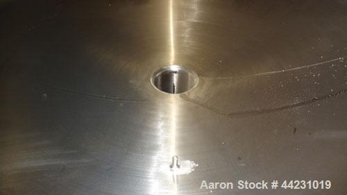 Used Tank, 450 Gallon, 304 Stainless Steel, Vertical. Approximate 60” diameter x 36” straight side, dished top and bottom. Top tangential inlet, top entering spray ball. Side 19” dameter man way with...