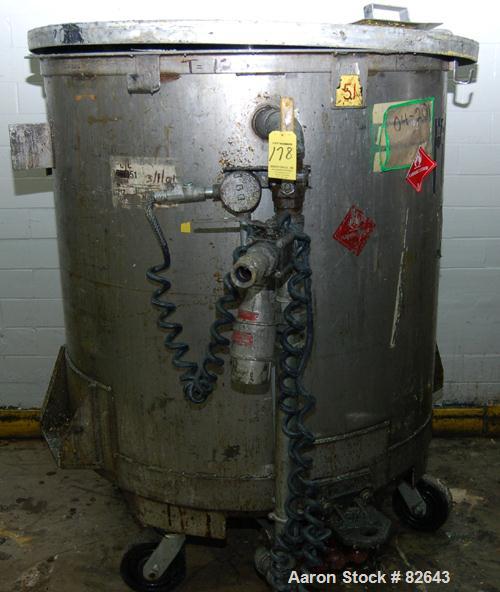 Used- Tank, 300 Gallon, Stainless Steel, Vertical. 48" diameter x 48" straight side. Open top, sloped bottom. Approximately ...