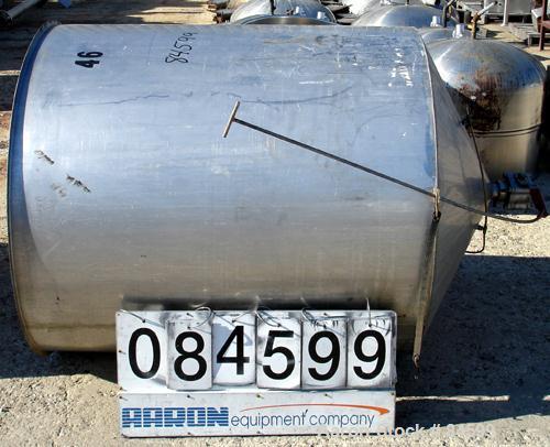Used Tank, 350 Gallon, 304 Stainless Steel, Vertical. 44" diameter x 47" straight side. Open top, no cover, coned bottom. 2" tri-clamp center bottom outlet. No legs.