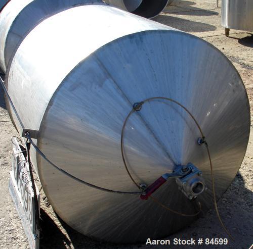Used Tank, 350 Gallon, 304 Stainless Steel, Vertical. 44" diameter x 47" straight side. Open top, no cover, coned bottom. 2" tri-clamp center bottom outlet. No legs.