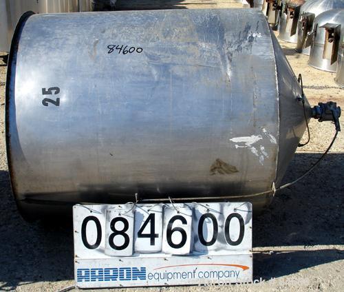Used Tank, 350 Gallon, 304 Stainless Steel, Vertical. 44" diameter x 47" straight side. Open top, no cover, coned bottom. 2" tri-clamp center bottom outlet. No legs.