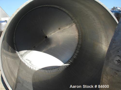 Used Tank, 350 Gallon, 304 Stainless Steel, Vertical. 44" diameter x 47" straight side. Open top, no cover, coned bottom. 2" tri-clamp center bottom outlet. No legs.