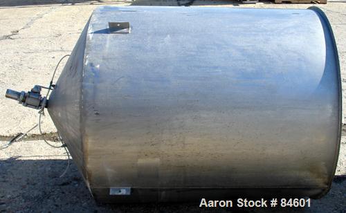Used Tank, 350 Gallon, 304 Stainless Steel, Vertical. 44" diameter x 47" straight side. Open top, no cover, coned bottom. 2" tri-clamp center bottom outlet. No legs.