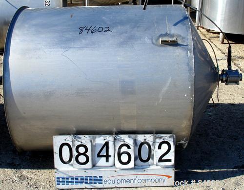 Used Tank, 350 Gallon, 304 Stainless Steel, Vertical. 44" diameter x 47" straight side. Open top, no cover, coned bottom. 2" tri-clamp center bottom outlet. No legs.