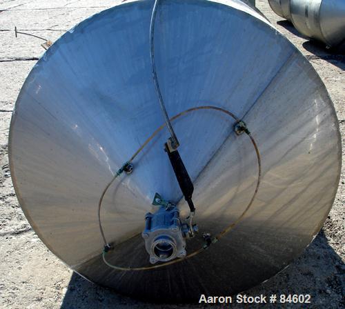 Used Tank, 350 Gallon, 304 Stainless Steel, Vertical. 44" diameter x 47" straight side. Open top, no cover, coned bottom. 2" tri-clamp center bottom outlet. No legs.