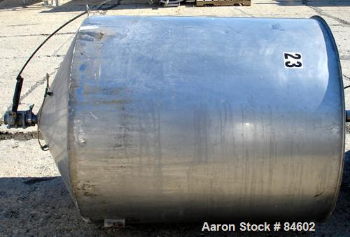 Used Tank, 350 Gallon, 304 Stainless Steel, Vertical. 44" diameter x 47" straight side. Open top, no cover, coned bottom. 2" tri-clamp center bottom outlet. No legs.