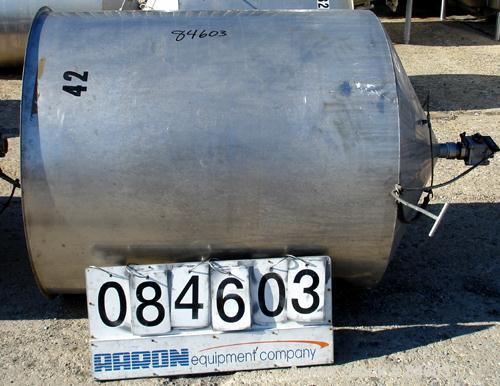 Used Tank, 350 Gallon, 304 Stainless Steel, Vertical. 44" diameter x 47" straight side. Open top, no cover, coned bottom. 2" tri-clamp center bottom outlet. No legs.
