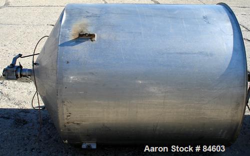 Used Tank, 350 Gallon, 304 Stainless Steel, Vertical. 44" diameter x 47" straight side. Open top, no cover, coned bottom. 2" tri-clamp center bottom outlet. No legs.