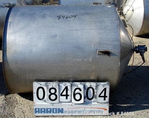 Used Tank, 350 Gallon, 304 Stainless Steel, Vertical. 44" diameter x 47" straight side. Open top, no cover, coned bottom. 2" tri-clamp center bottom outlet. No legs.