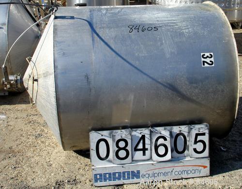 Used Tank, 350 Gallon, 304 Stainless Steel, Vertical. 44" diameter x 47" straight side. Open top, no cover, coned bottom. 2" tri-clamp center bottom outlet. No legs.