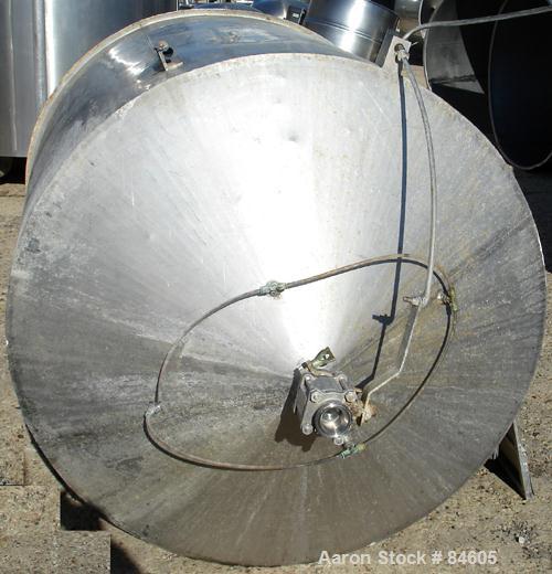 Used Tank, 350 Gallon, 304 Stainless Steel, Vertical. 44" diameter x 47" straight side. Open top, no cover, coned bottom. 2" tri-clamp center bottom outlet. No legs.