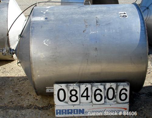 Used Tank, 350 Gallon, 304 Stainless Steel, Vertical. 44" diameter x 47" straight side. Open top, no cover, coned bottom. 2" tri-clamp center bottom outlet. No legs.