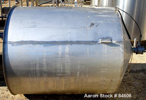 Used Tank, 350 Gallon, 304 Stainless Steel, Vertical. 44" diameter x 47" straight side. Open top, no cover, coned bottom. 2" tri-clamp center bottom outlet. No legs.
