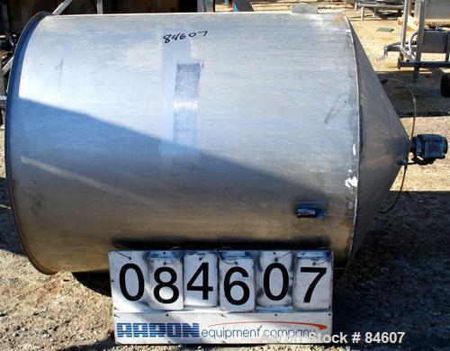 Used Tank, 350 Gallon, 304 Stainless Steel, Vertical. 44" diameter x 47" straight side. Open top, no cover, coned bottom. 2" tri-clamp center bottom outlet. No legs.