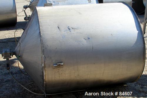 Used Tank, 350 Gallon, 304 Stainless Steel, Vertical. 44" diameter x 47" straight side. Open top, no cover, coned bottom. 2" tri-clamp center bottom outlet. No legs.