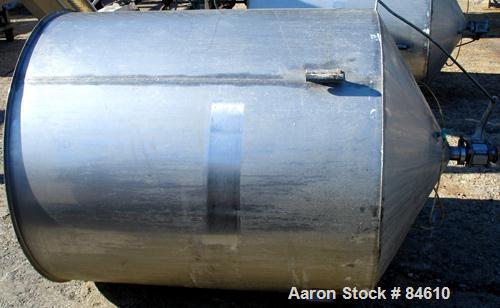 Used Tank, 350 Gallon, 304 Stainless Steel, Vertical. 44" diameter x 47" straight side. Open top, no cover, coned bottom. 2" tri-clamp center bottom outlet. No legs.