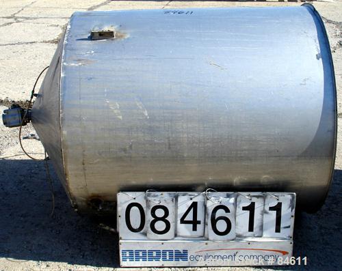 Used Tank, 350 Gallon, 304 Stainless Steel, Vertical. 44" diameter x 47" straight side. Open top, no cover, coned bottom. 2" tri-clamp center bottom outlet. No legs.
