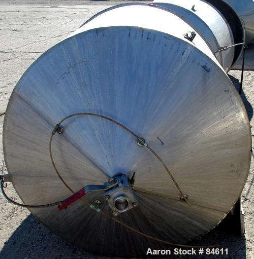 Used Tank, 350 Gallon, 304 Stainless Steel, Vertical. 44" diameter x 47" straight side. Open top, no cover, coned bottom. 2" tri-clamp center bottom outlet. No legs.