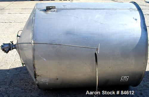 Used Tank, 350 Gallon, 304 Stainless Steel, Vertical. 44" diameter x 47" straight side. Open top, no cover, coned bottom. 2" tri-clamp center bottom outlet. No legs.