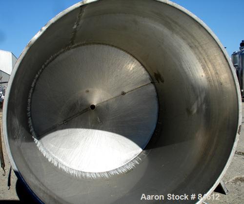 Used Tank, 350 Gallon, 304 Stainless Steel, Vertical. 44" diameter x 47" straight side. Open top, no cover, coned bottom. 2" tri-clamp center bottom outlet. No legs.