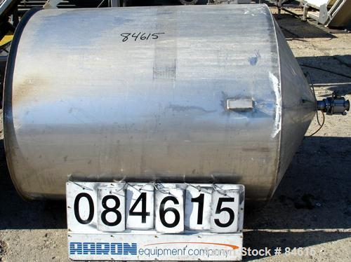 Used Tank, 350 Gallon, 304 Stainless Steel, Vertical. 44" diameter x 47" straight side. Open top, no cover, coned bottom. 2" tri-clamp center bottom outlet. No legs.