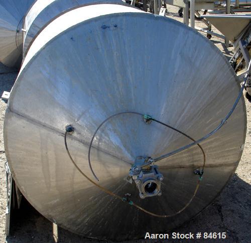 Used Tank, 350 Gallon, 304 Stainless Steel, Vertical. 44" diameter x 47" straight side. Open top, no cover, coned bottom. 2" tri-clamp center bottom outlet. No legs.