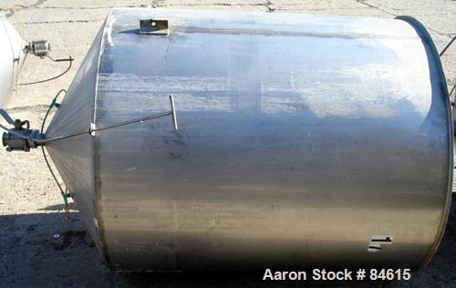 Used Tank, 350 Gallon, 304 Stainless Steel, Vertical. 44" diameter x 47" straight side. Open top, no cover, coned bottom. 2" tri-clamp center bottom outlet. No legs.