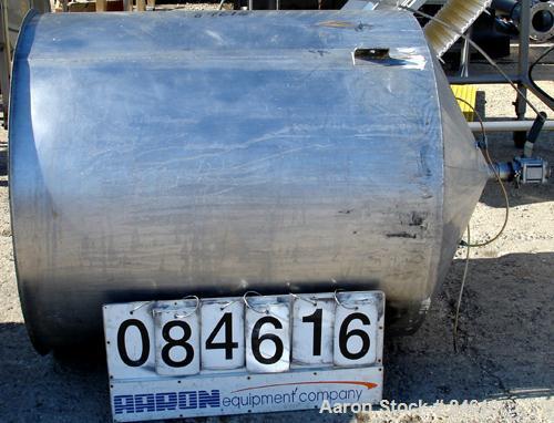 Used Tank, 350 Gallon, 304 Stainless Steel, Vertical. 44" diameter x 47" straight side. Open top, no cover, coned bottom. 2" tri-clamp center bottom outlet. No legs.