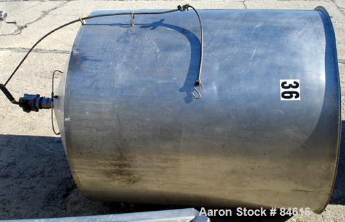 Used Tank, 350 Gallon, 304 Stainless Steel, Vertical. 44" diameter x 47" straight side. Open top, no cover, coned bottom. 2" tri-clamp center bottom outlet. No legs.