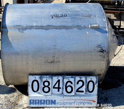 Used Tank, 350 Gallon, 304 Stainless Steel, Vertical. 44" diameter x 47" straight side. Open top, no cover, coned bottom. 2" tri-clamp center bottom outlet. No legs.