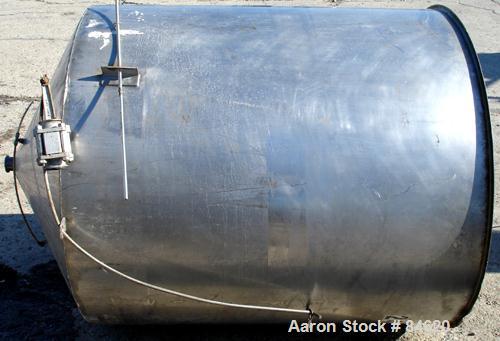 Used Tank, 350 Gallon, 304 Stainless Steel, Vertical. 44" diameter x 47" straight side. Open top, no cover, coned bottom. 2" tri-clamp center bottom outlet. No legs.
