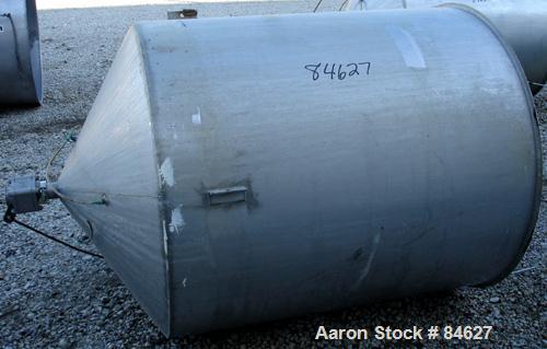 Used Tank, 350 Gallon, 304 Stainless Steel, Vertical. 44" diameter x 47" straight side. Open top, no cover, coned bottom. 2" tri-clamp center bottom outlet. No legs.