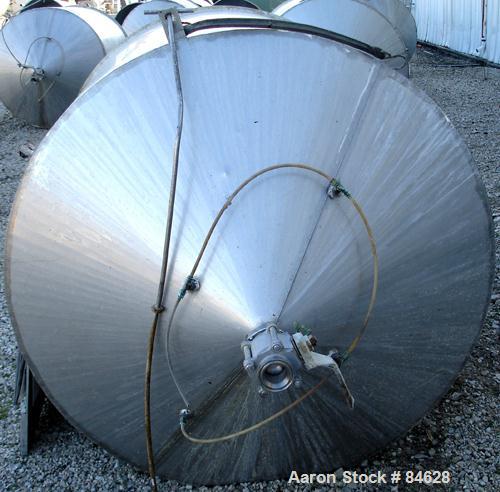 Used Tank, 350 Gallon, 304 Stainless Steel, Vertical. 44" diameter x 47" straight side. Open top, no cover, coned bottom. 2" tri-clamp center bottom outlet. No legs.
