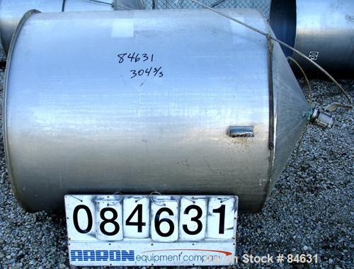 Used Tank, 350 Gallon, 304 Stainless Steel, Vertical. 44" diameter x 47" straight side. Open top, no cover, coned bottom. 2" tri-clamp center bottom outlet. No legs.