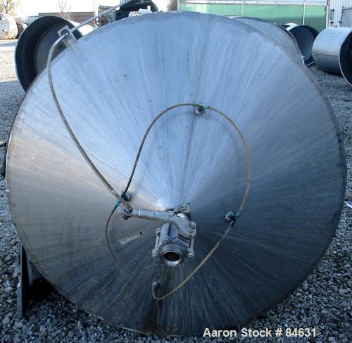 Used Tank, 350 Gallon, 304 Stainless Steel, Vertical. 44" diameter x 47" straight side. Open top, no cover, coned bottom. 2" tri-clamp center bottom outlet. No legs.