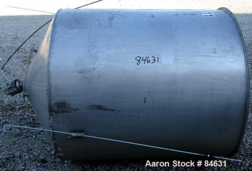 Used Tank, 350 Gallon, 304 Stainless Steel, Vertical. 44" diameter x 47" straight side. Open top, no cover, coned bottom. 2" tri-clamp center bottom outlet. No legs.