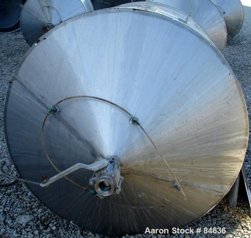 Used Tank, 350 Gallon, 304 Stainless Steel, Vertical. 44" diameter x 47" straight side. Open top, no cover, coned bottom. 2" tri-clamp center bottom outlet. No legs.