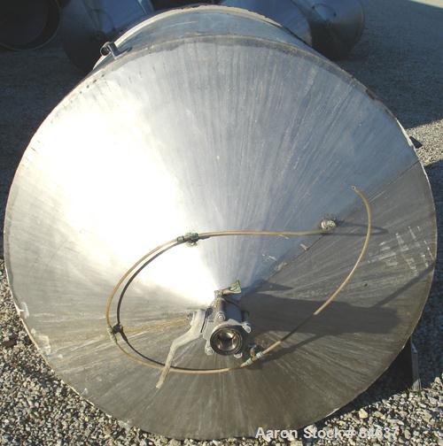 Used Tank, 350 Gallon, 304 Stainless Steel, Vertical. 44" diameter x 47" straight side. Open top, no cover, coned bottom. 2" tri-clamp center bottom outlet. No legs.
