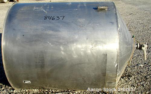 Used Tank, 350 Gallon, 304 Stainless Steel, Vertical. 44" diameter x 47" straight side. Open top, no cover, coned bottom. 2" tri-clamp center bottom outlet. No legs.